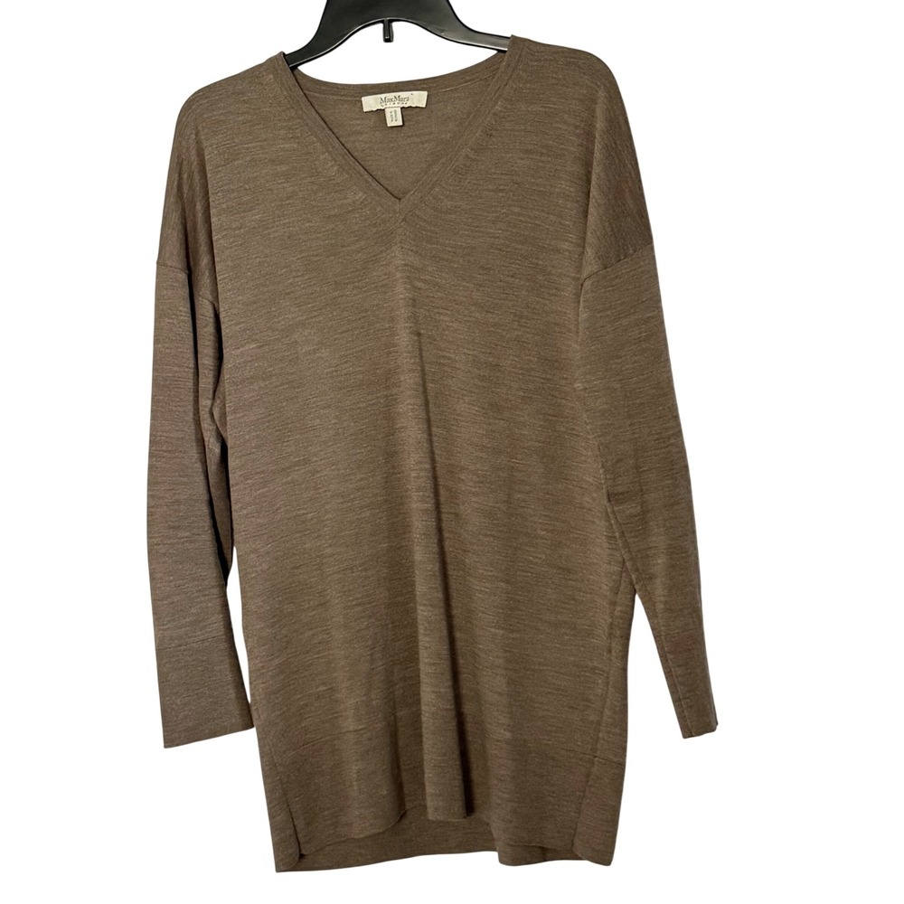 Max Mara Leisure V-Neck Sweater Taupe Pure New Wool‎ Tunic - Large